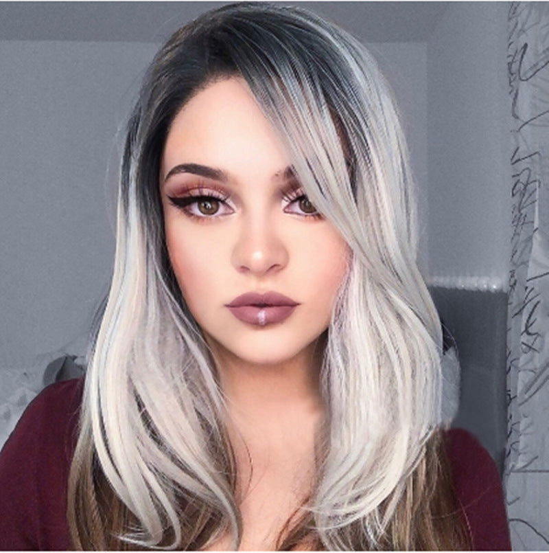 Three-color Gradient Mid-section Women's Wig Set Three-color Gradient Mid-section Women's Wig Set